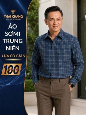 Áo sơ mi dài tay caro nam trung niên THÁI KHANG ATK49
