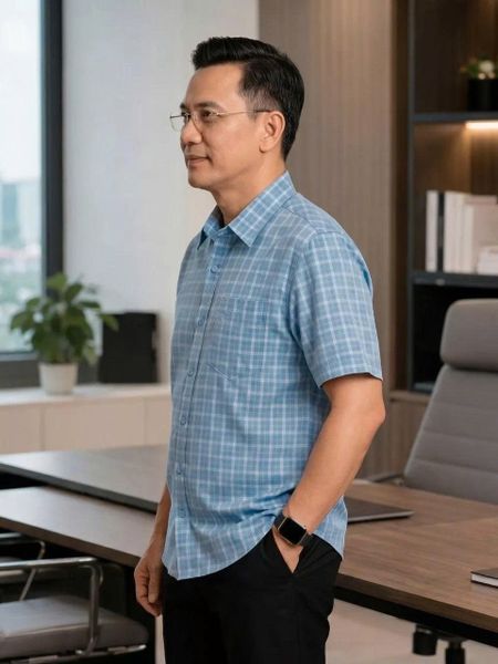 Áo sơ mi ngắn tay vải caro nam trung niên THÁI KHANG ATK48