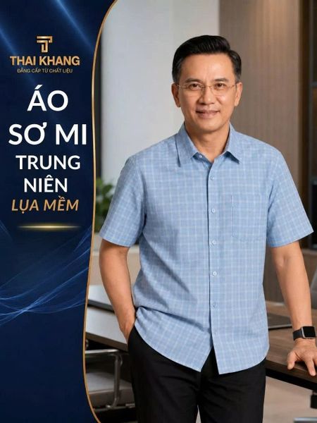 Áo sơ mi ngắn tay vải caro nam trung niên THÁI KHANG ATK48