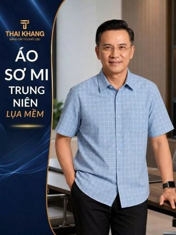 Áo sơ mi ngắn tay vải caro nam trung niên THÁI KHANG ATK48