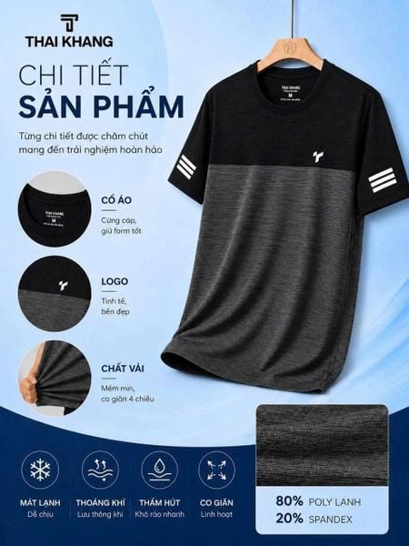 Áo thun thể thao nam cộc tay Thái Khang vải coolwink ATK33