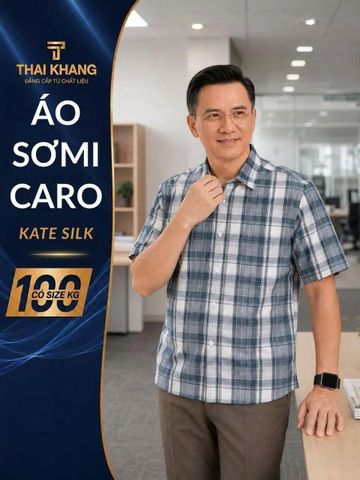 Áo sơ mi nam ngắn tay trung niên THÁI KHANG vải lụa co giãn ATK35