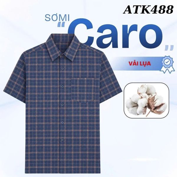 Áo sơ mi ngắn tay vải caro nam trung niên THÁI KHANG ATK48