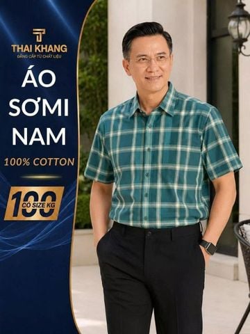 Áo sơ mi nam ngắn tay trung niên THÁI KHANG vải cotton 100% ATK50