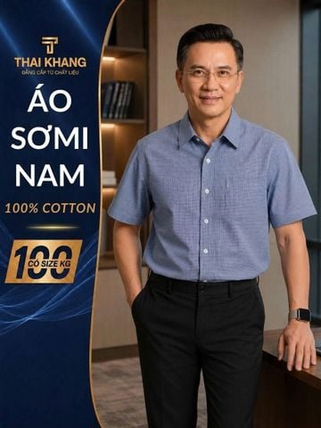 Áo sơ mi nam ngắn tay trung niên THÁI KHANG vải cotton 100% ATK51
