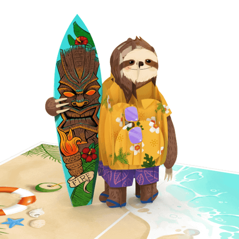  Tropical Sloth Surfer Pop-Up Card 