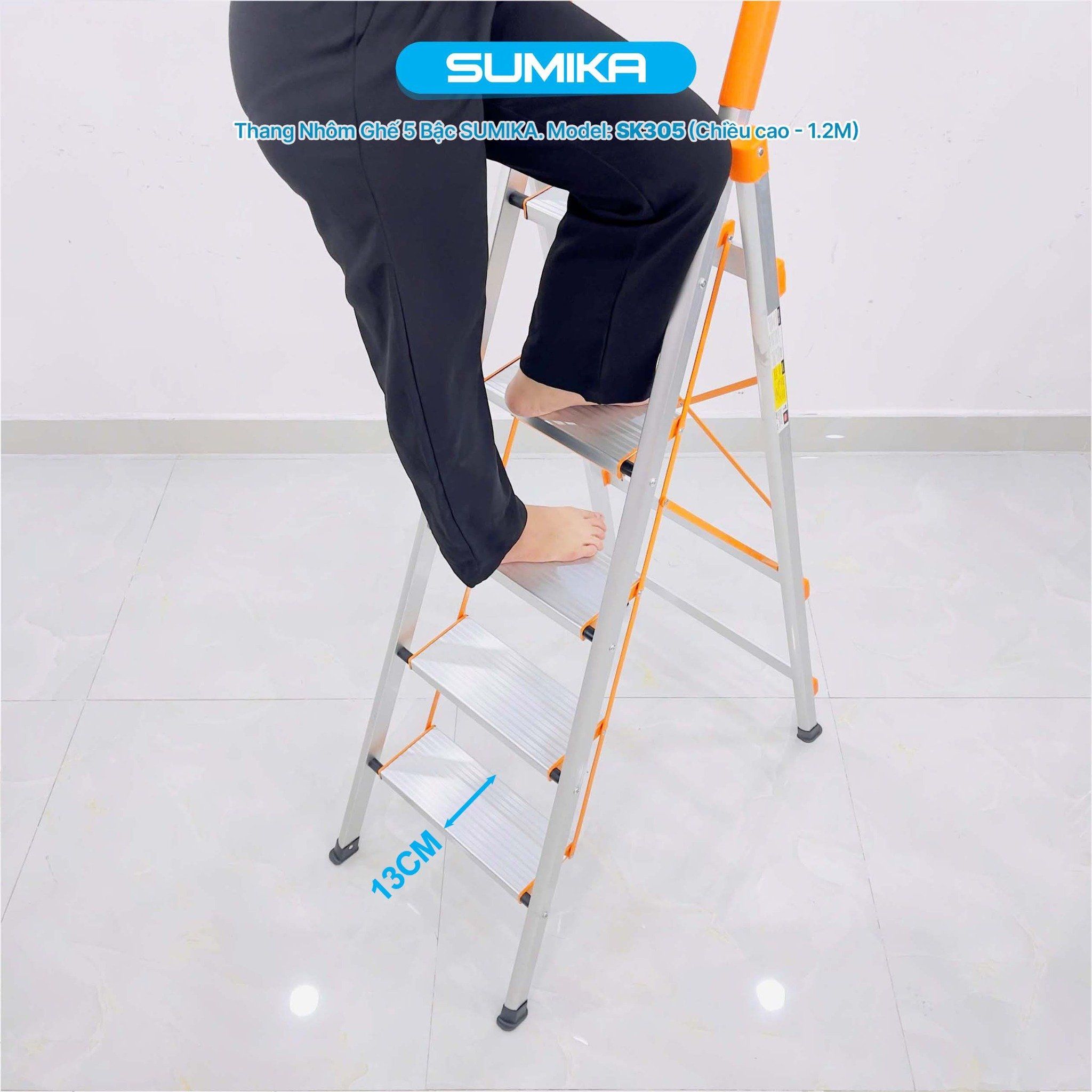  Thang Nhôm Ghế Gia Đình 5 Bậc Sumika SK305 Cao 1.2m 