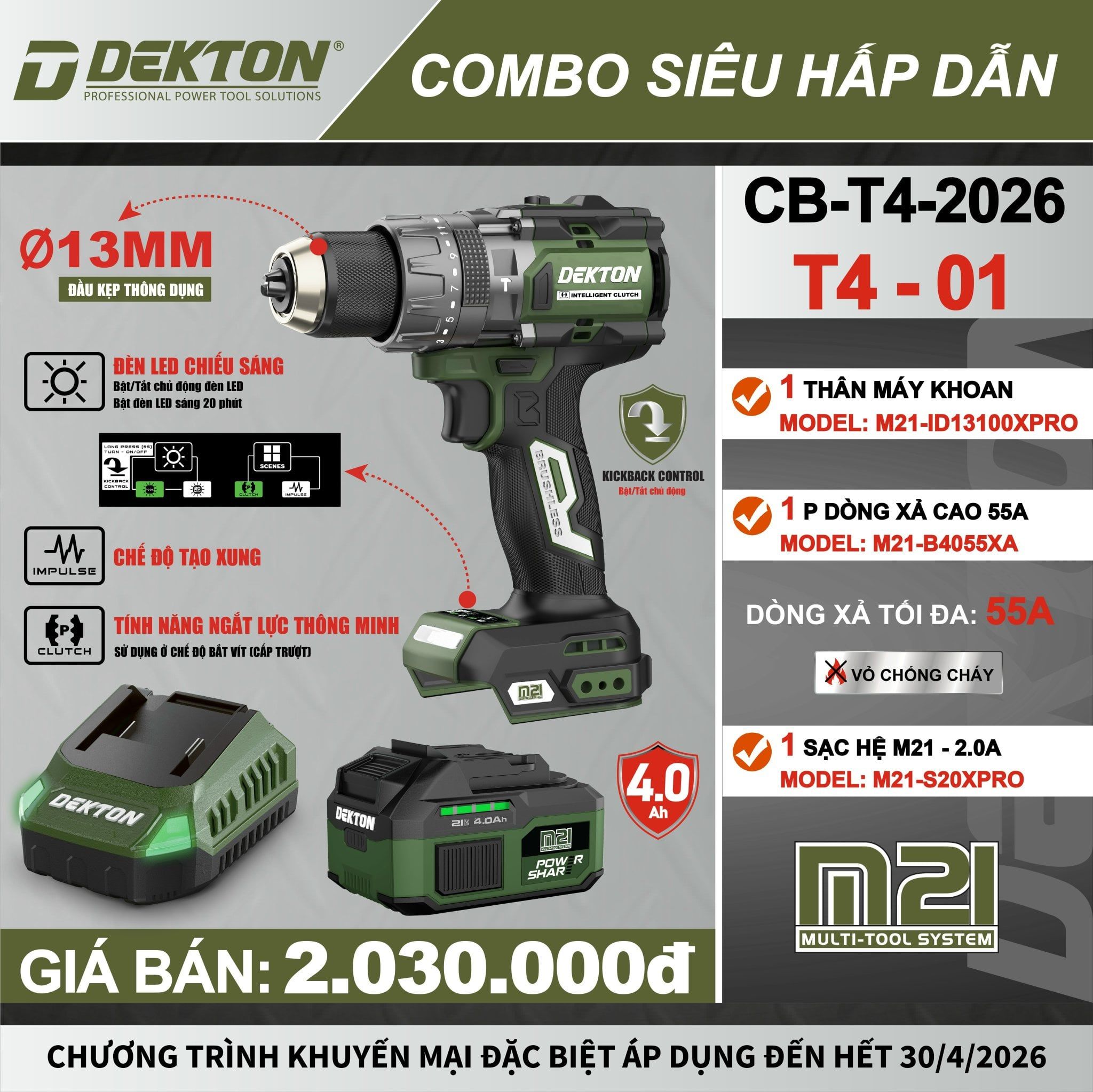  Combo máy khoan pin Dekton  M21-ID13100XPRO 
