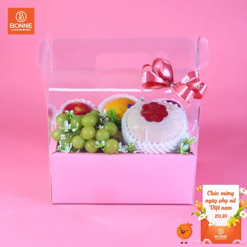 Giỏ quà 20/10 Trái Cây Cùng Xách Quà Mica Tone Hồng