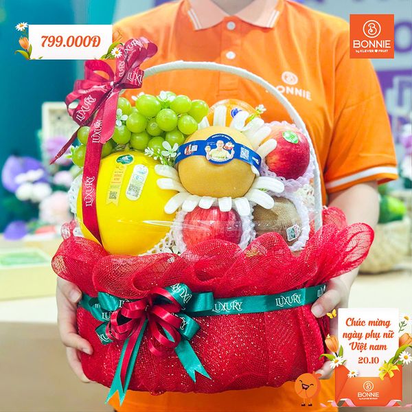 Giỏ quà 20/10 Trái Cây & Nho Khô Hộp Oval Giấy Thấp