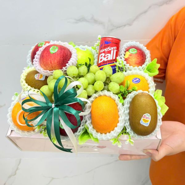 Giỏ quà 20/10 Trái Cây & Nước Hồng Sâm Hộp Chữ Nhật Mica  Mô tả sản phẩm: