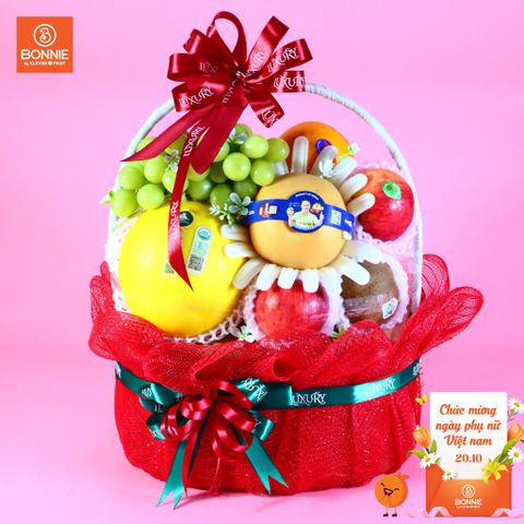 Giỏ quà 20/10 Trái Cây & Nho Khô Hộp Oval Giấy Thấp