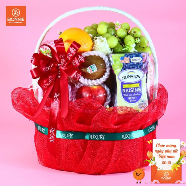Giỏ quà 20/10 Trái Cây & Nho Khô Hộp Oval Có Đế