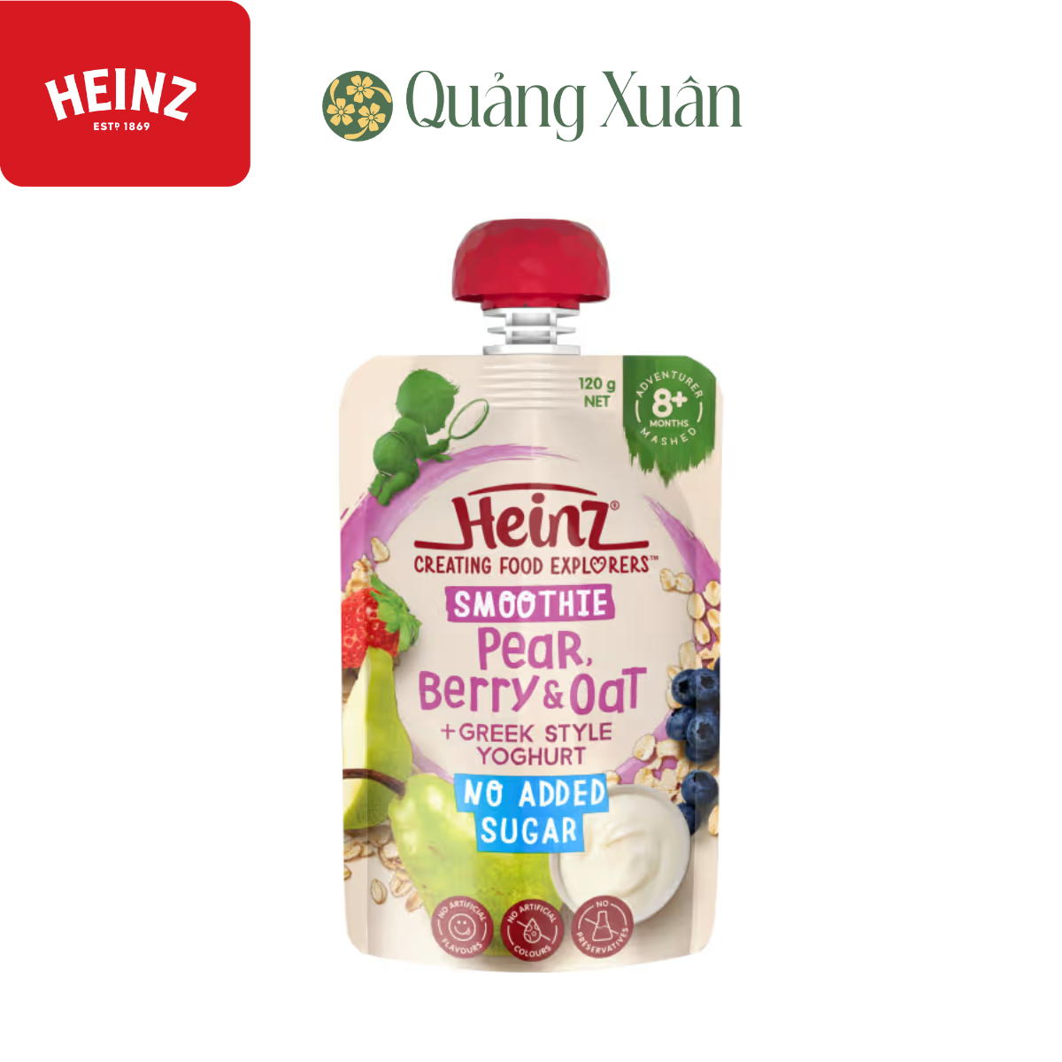  Túi ăn dặm Lê, việt quất và yến mạch- Heinz Smoothie Pear, Berry & Oat 