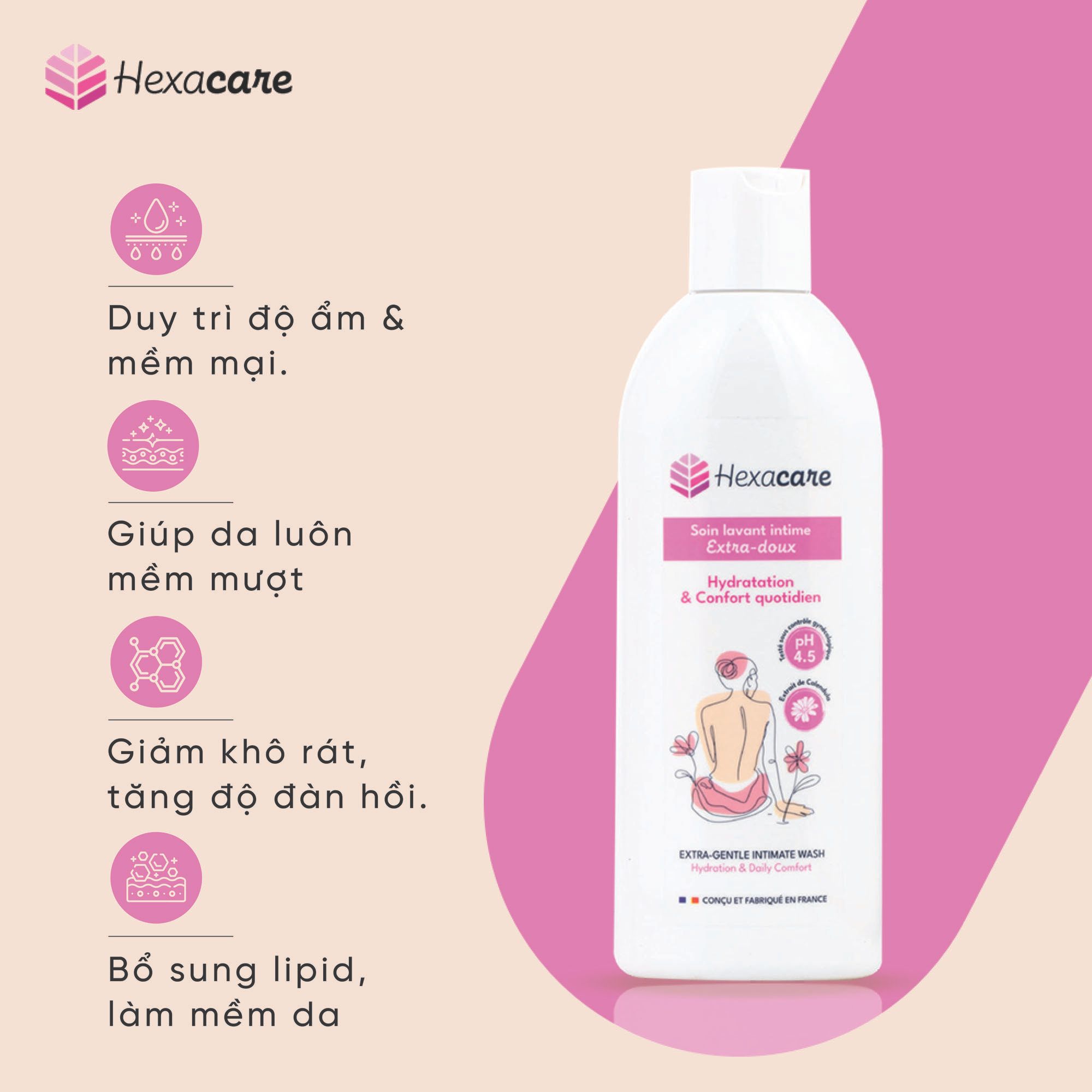  DUNG DỊCH VỆ SINH PHỤ NỮ DƯỠNG ẨM DỊU NHẸ, NHÃN HIỆU HEXACARE - EXTRA-GENTLE INTIMATE WASH/SOIN LAVANT INTIME EXTRA-DOUX 