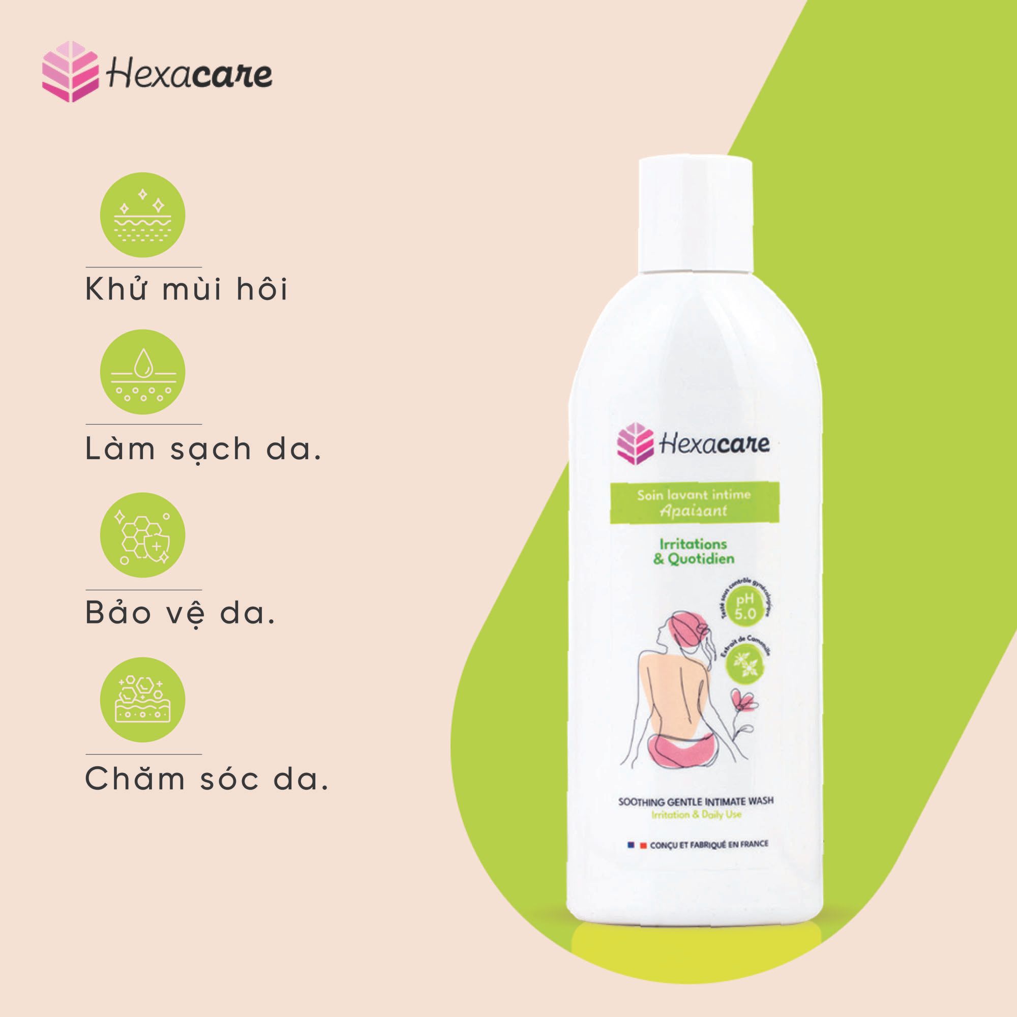  DUNG DỊCH VỆ SINH PHỤ NỮ LAM DỊU VÀ BẢO VỆ, NHÃN HIỆU HEXACARE - SOOTHING GENTLE INTIMATE WASH/SOIN LAVANT INTIME APAISANT 