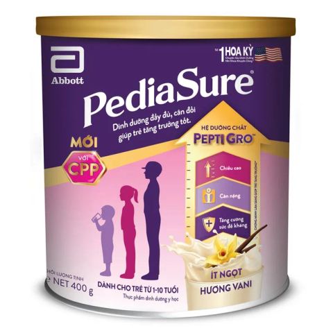 Sữa Bột PediaSure Hương Vani Ít ngọt Lon 380g (1 - 10 tuổi)