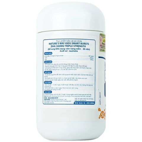 Viên nhai Nature's Way Kids Smart Bursts DHA 300mg Triple Strength hỗ trợ phát triển não bộ (50 viên)
