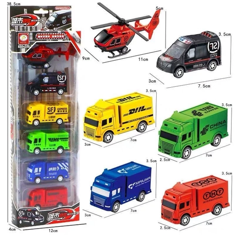 Hộp 6 món ô tô máy bay đồ chơi chạy cót (35 điểm)