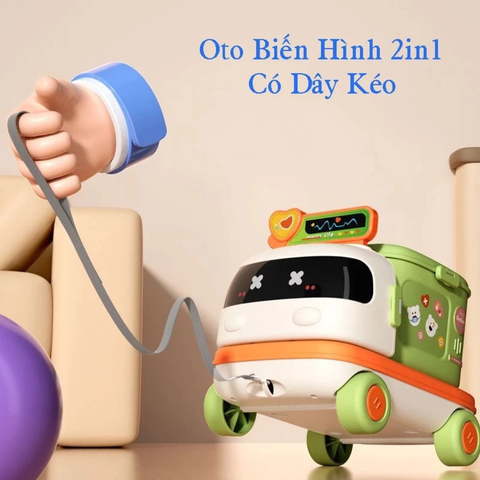 Đồ chơi xe kéo 2 trong 1 cho bé, xe ô tô biến hình