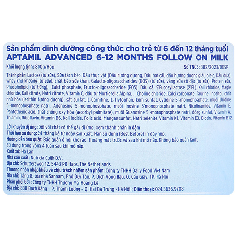 Sữa bột Aptamil Anh Advanced 800g