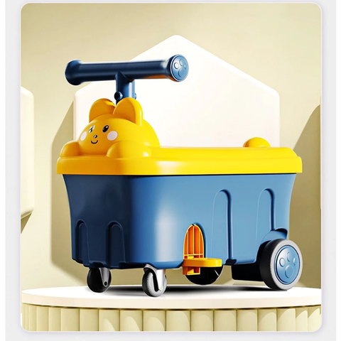 Xe chòi thùng 4 bánh hình gấu kiêm hộp đựng đồ chơi cho bé