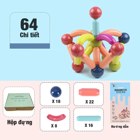 Bộ xếp hình nam châm cho bé (64 chi tiết)