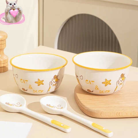 Set 2 bát sứ + 2 thìa sứ nhiều hoạ tiết (35 điểm)