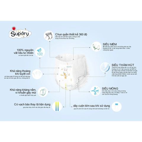 Tã quần Supdry Trắng size XL 52 miếng (cho bé 12 -17kg)