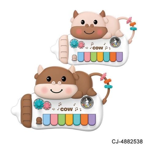 Đồ chơi đàn piano hình bò bình sữa, có nhạc phát sáng cho bé