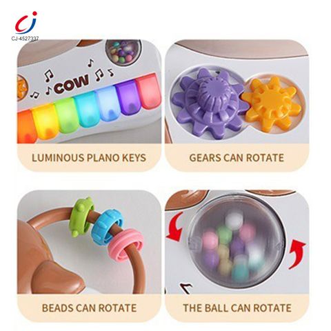 Đồ chơi đàn piano hình bò bình sữa, có nhạc phát sáng cho bé