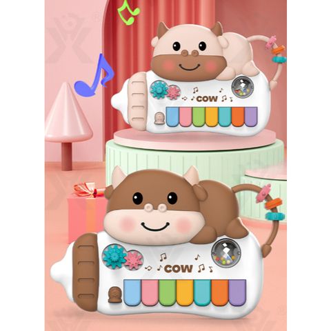 Đồ chơi đàn piano hình bò bình sữa, có nhạc phát sáng cho bé