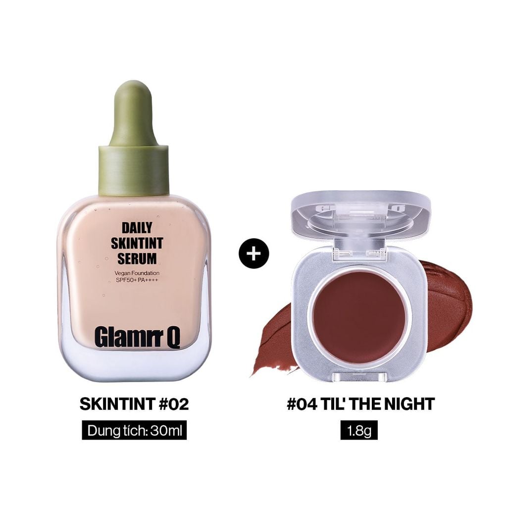 [DEAL ĐỘC QUYỀN] Combo Glamrr Q Kem Nền Serum Căng Bóng SkinTint 30ml + Má Hồng Kem Đa Năng Lip Cheek Pot 1.8g