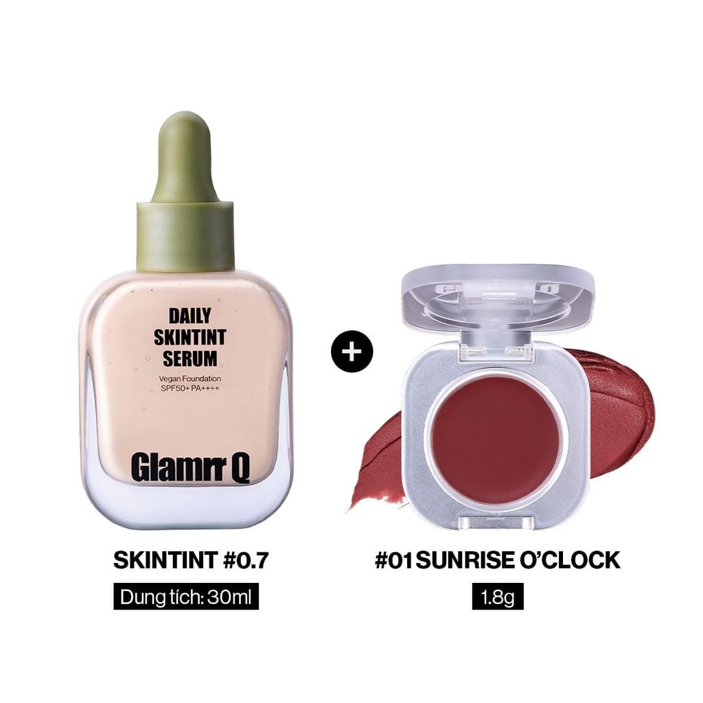 [DEAL ĐỘC QUYỀN] Combo Glamrr Q Kem Nền Serum Căng Bóng SkinTint 30ml + Má Hồng Kem Đa Năng Lip Cheek Pot 1.8g