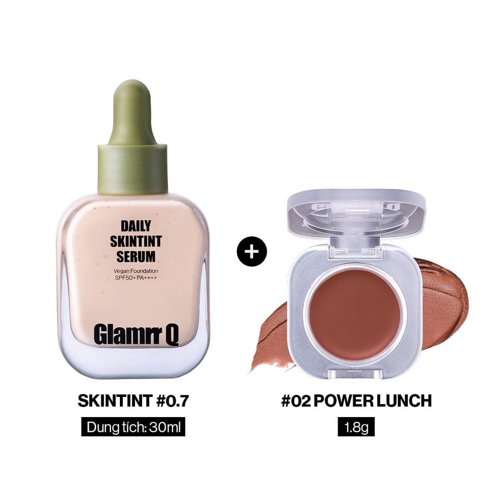 [DEAL ĐỘC QUYỀN] Combo Glamrr Q Kem Nền Serum Căng Bóng SkinTint 30ml + Má Hồng Kem Đa Năng Lip Cheek Pot 1.8g