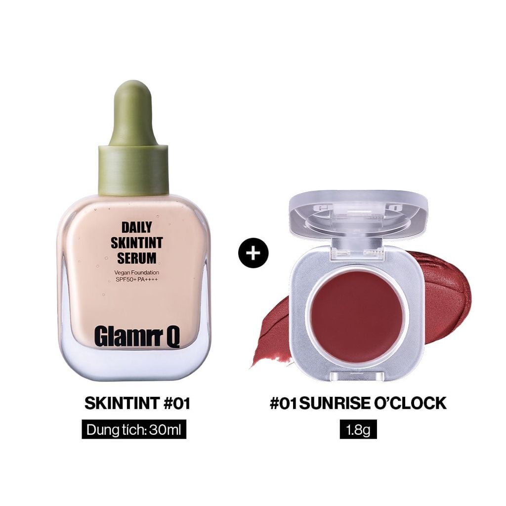 [DEAL ĐỘC QUYỀN] Combo Glamrr Q Kem Nền Serum Căng Bóng SkinTint 30ml + Má Hồng Kem Đa Năng Lip Cheek Pot 1.8g