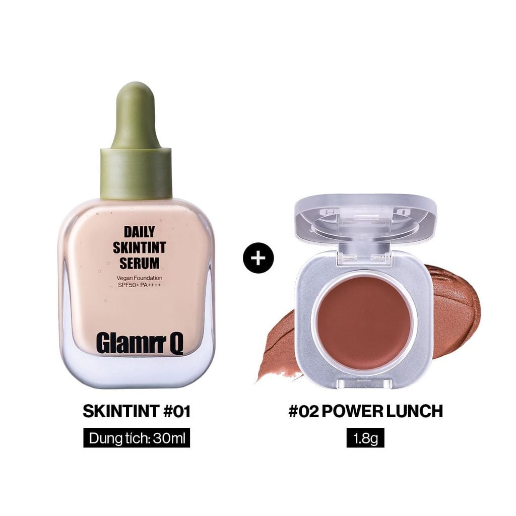 [DEAL ĐỘC QUYỀN] Combo Glamrr Q Kem Nền Serum Căng Bóng SkinTint 30ml + Má Hồng Kem Đa Năng Lip Cheek Pot 1.8g