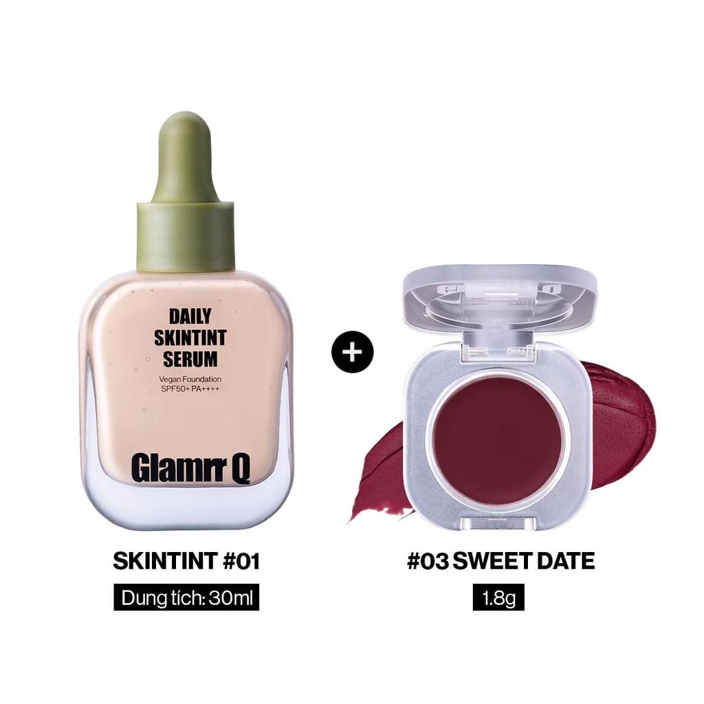 [DEAL ĐỘC QUYỀN] Combo Glamrr Q Kem Nền Serum Căng Bóng SkinTint 30ml + Má Hồng Kem Đa Năng Lip Cheek Pot 1.8g