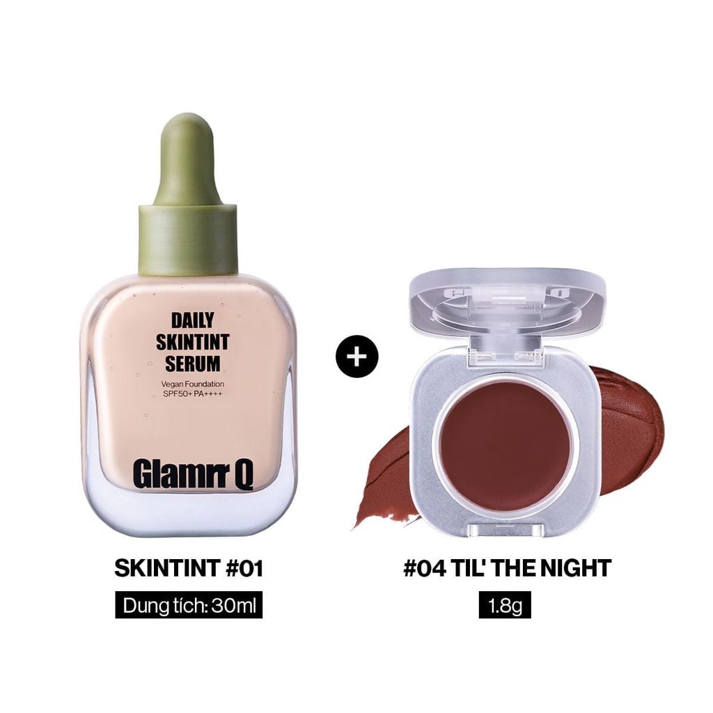 [DEAL ĐỘC QUYỀN] Combo Glamrr Q Kem Nền Serum Căng Bóng SkinTint 30ml + Má Hồng Kem Đa Năng Lip Cheek Pot 1.8g