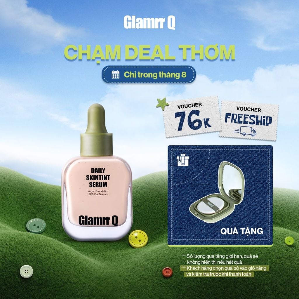 [MỚI] Kem Nền Căng Bóng Glamrr Q Daily SkinTint Serum Vegan Foundation SPF50+/PA++++ (30ml)