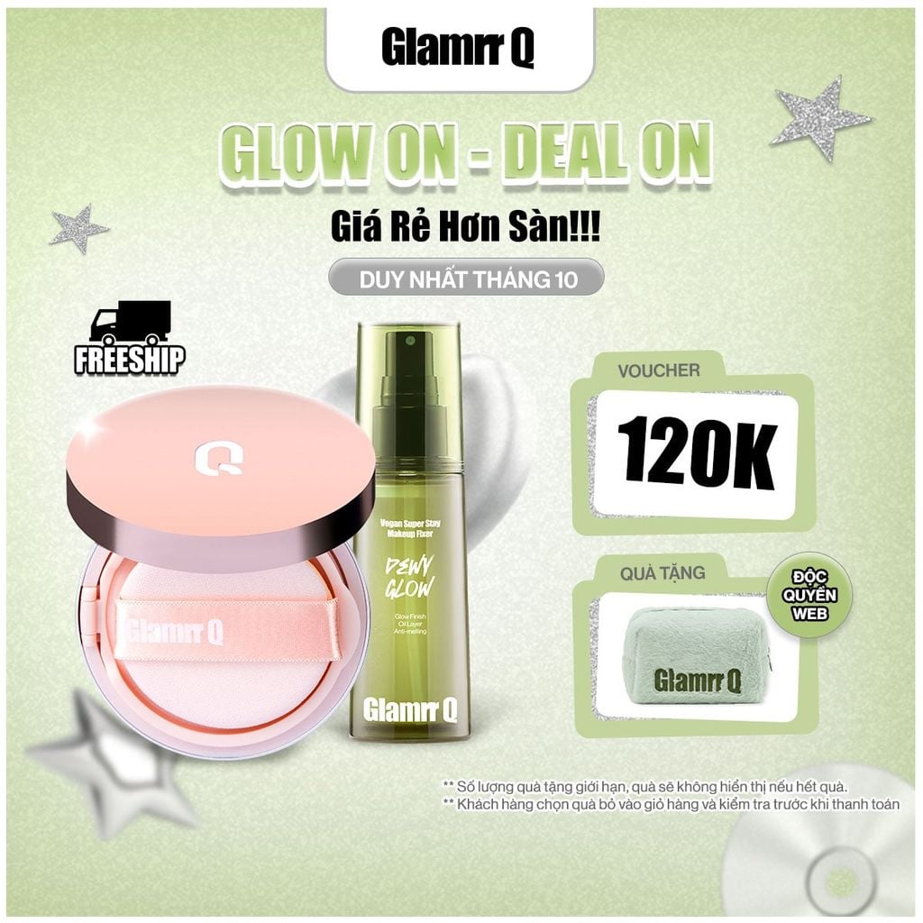 Combo Glamrr Q DD Cushion & Xịt Khóa Nền Glamrr Q Vegan Super Stay Makeup Fixer