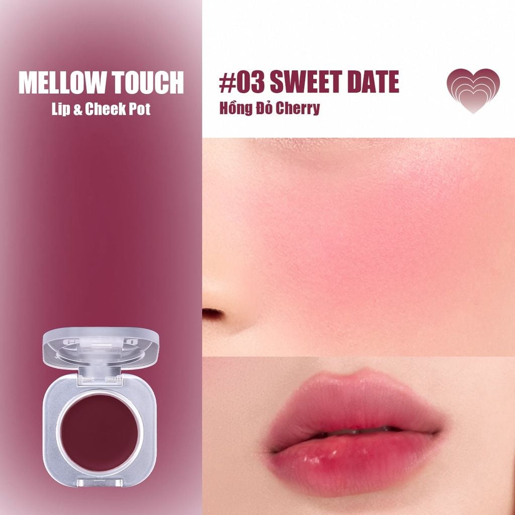 [MỚI] Má Hồng Kem Đa Năng 3-in-1 Trang Điểm Má Mắt Môi Mịn Lì Dễ Tán Bền Màu Glamrr Q Mellow Touch Lip Cheek Pot (1.8g)