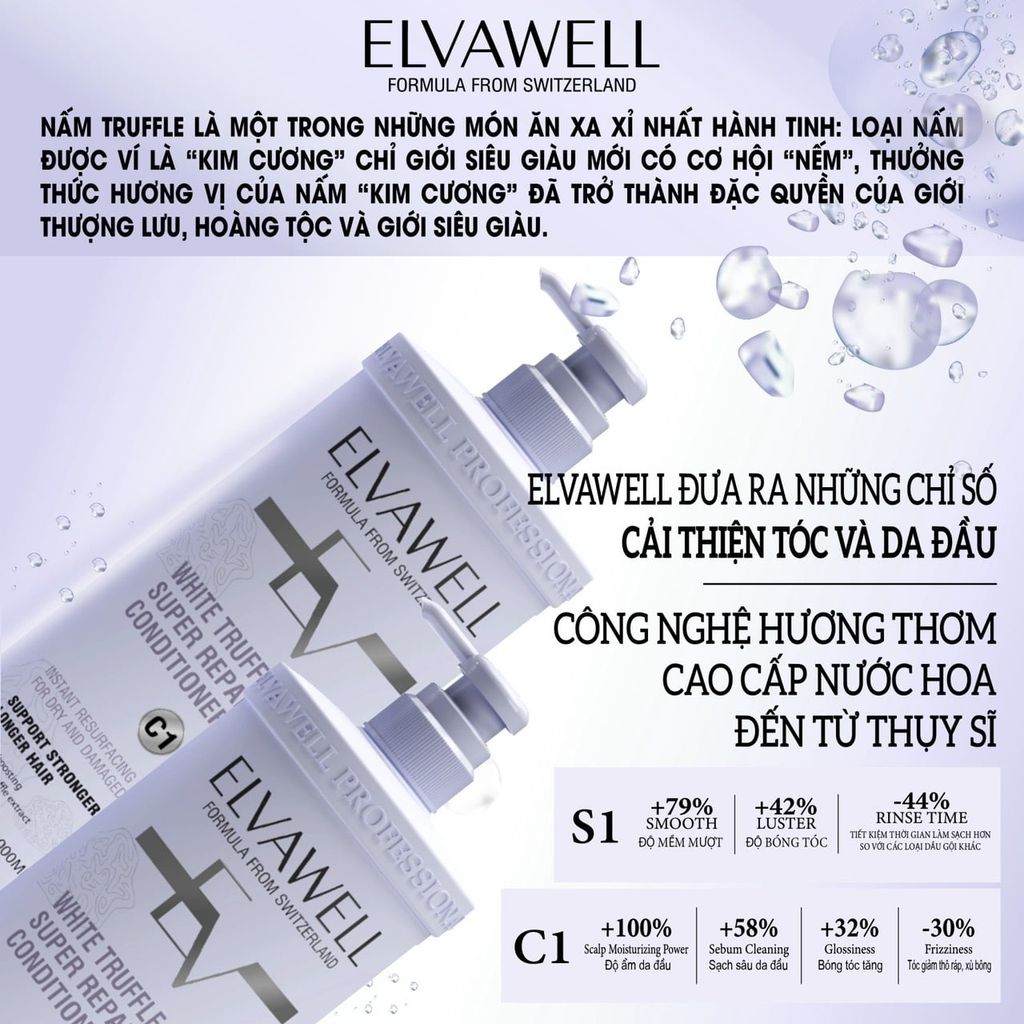 Cặp Gội Xả Phục Hồi Hư Tổn Siêu Suôn Mượt Elvawell 1000ml