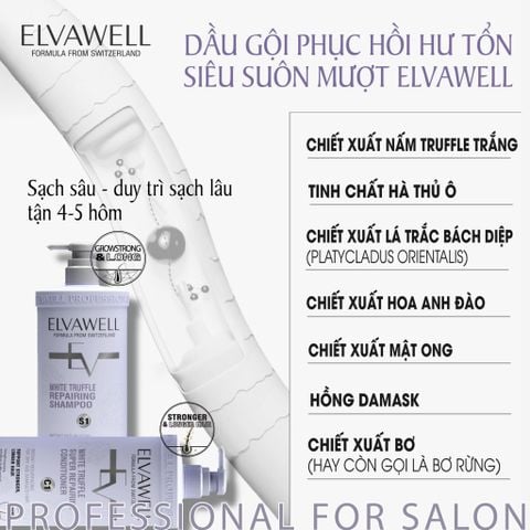 Cặp Gội Xả Phục Hồi Hư Tổn Siêu Suôn Mượt Elvawell 500ml