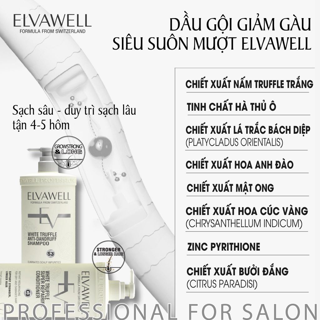 Dầu Gội Giảm Gàu Siêu Suôn Mượt Elvawell 500ml - 1000ml