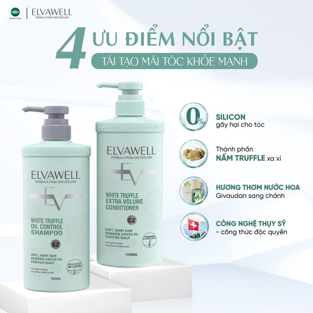 Cặp Gội Xả Giảm Rụng Tóc Sạch Dầu Bết Elvawell 500ml