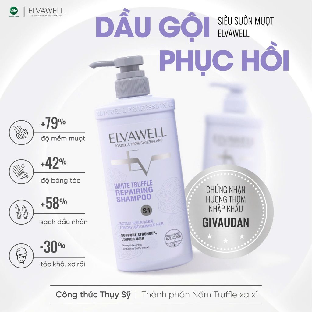 Dầu Gội Phục Hồi Hư Tổn Siêu Suôn Mượt Elvawell 500ml - 1000ml