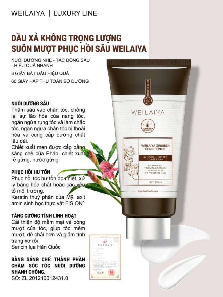 Dầu Xả Gừng Thảo Mộc Weilaiya Luxury Chai 200ml