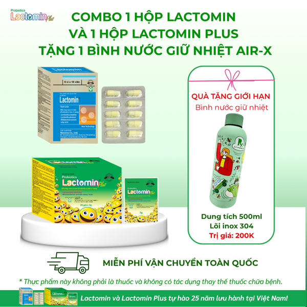 Combo 1 hộp Lactomin và 1 hộp Lactomin Plus tặng 1 bình giữ nhiệt Air-x cao cấp