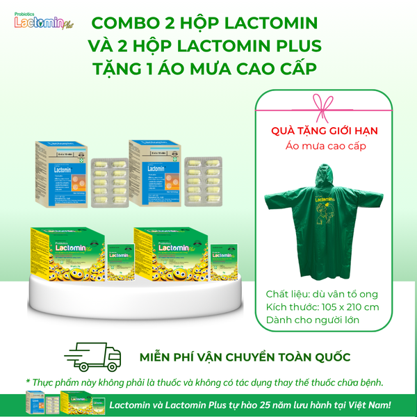Combo 2 hộp Lactomin và 2 hộp Lactomin Plus tặng 1 áo mưa cao cấp